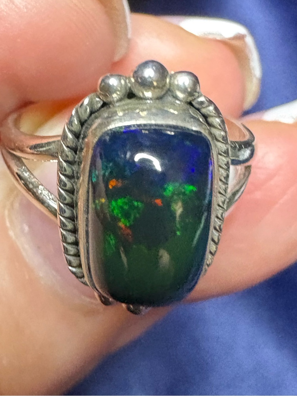 Ring Black Opal Multi-color Flash 925 Sterling Silver Vintage Inspired - Picture 2 of 13